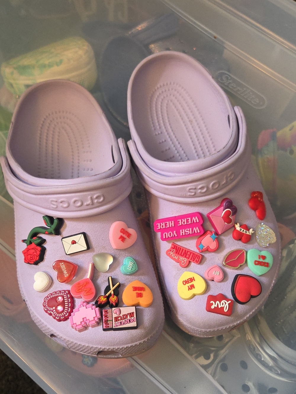 CROCS Lavender Kids Clog Sandals with Heart & Love Jibbitz
